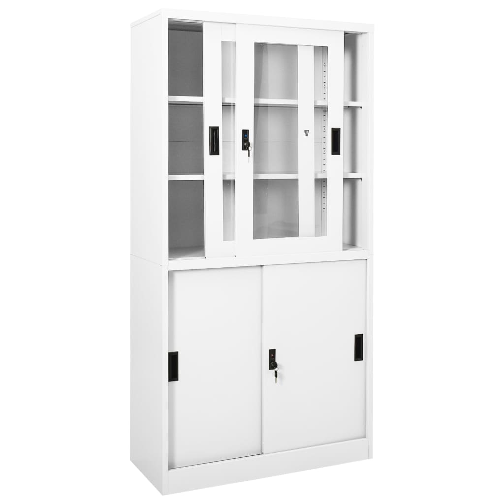 Büroschrank mit Schiebetüren Weiß 90x40x180 cm Stahl