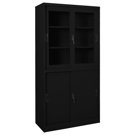 Büroschrank mit Schiebetür Schwarz 90x40x180 cm Stahl