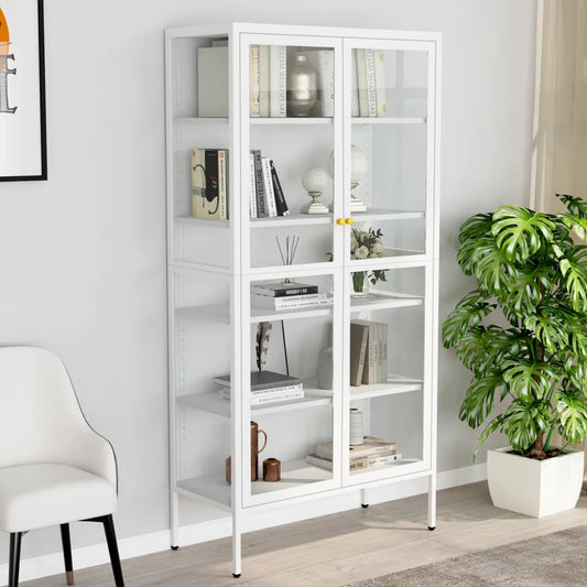 Vitrina blanca 90x40x180 cm acero y cristal templado