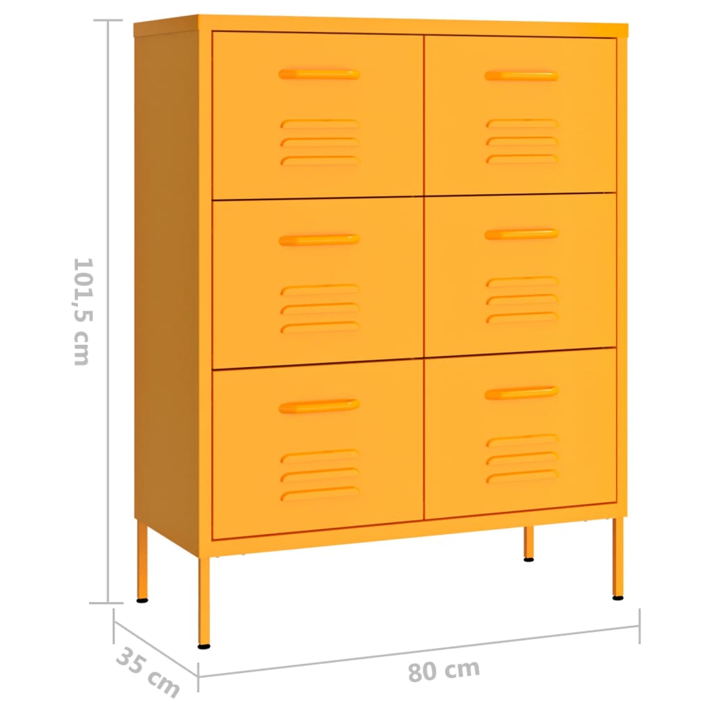 Schubladenschrank Senfgelb 80x35x101,5 cm Stahl