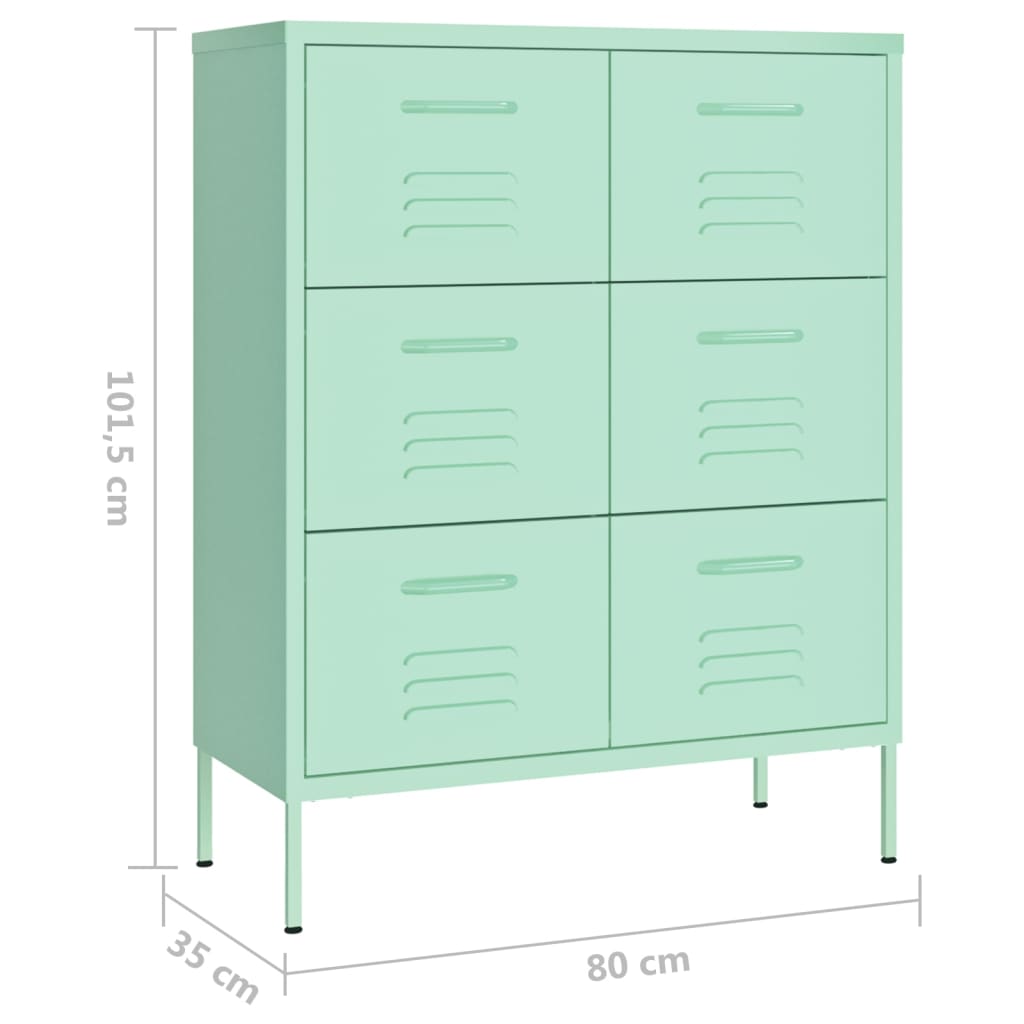 Schubladenschrank Minzgrün 80x35x101,5 cm Stahl