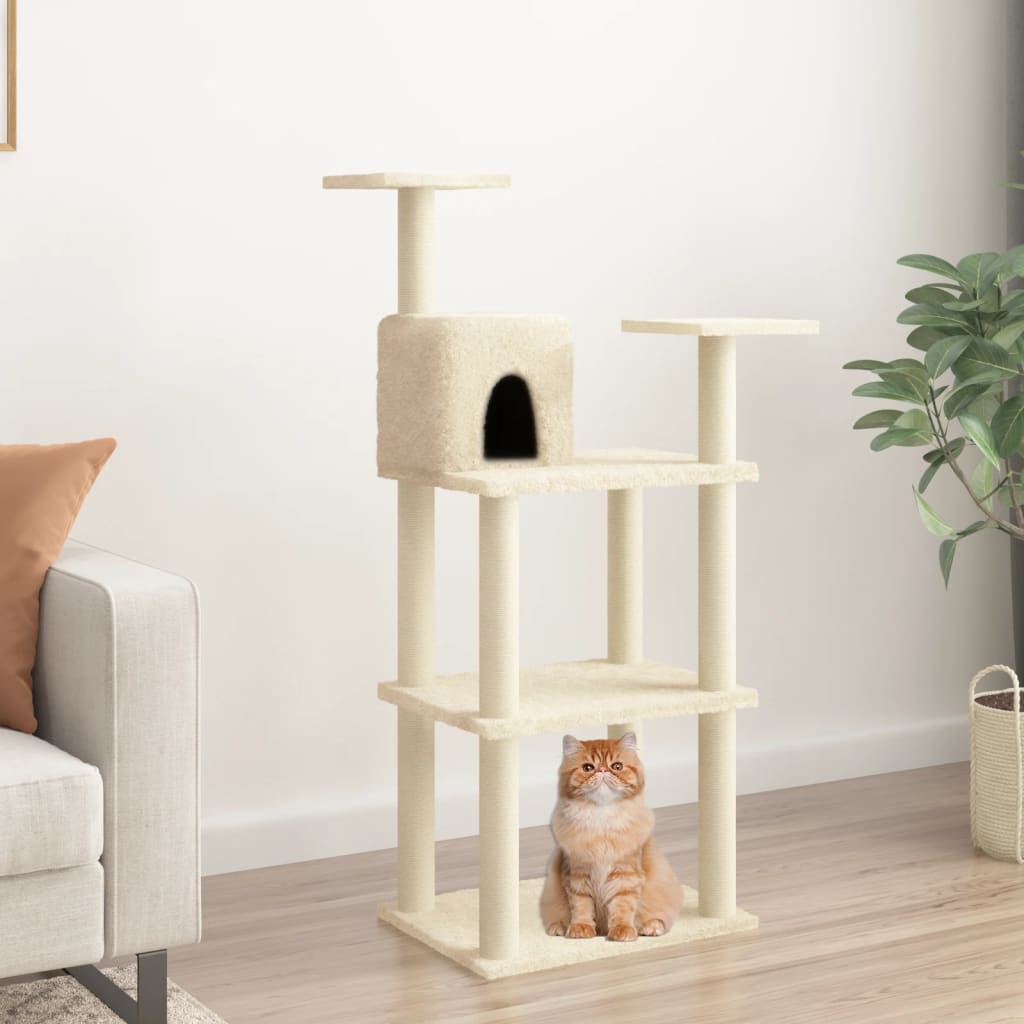 Arbre à chat avec griffoir en sisal crème 119 cm