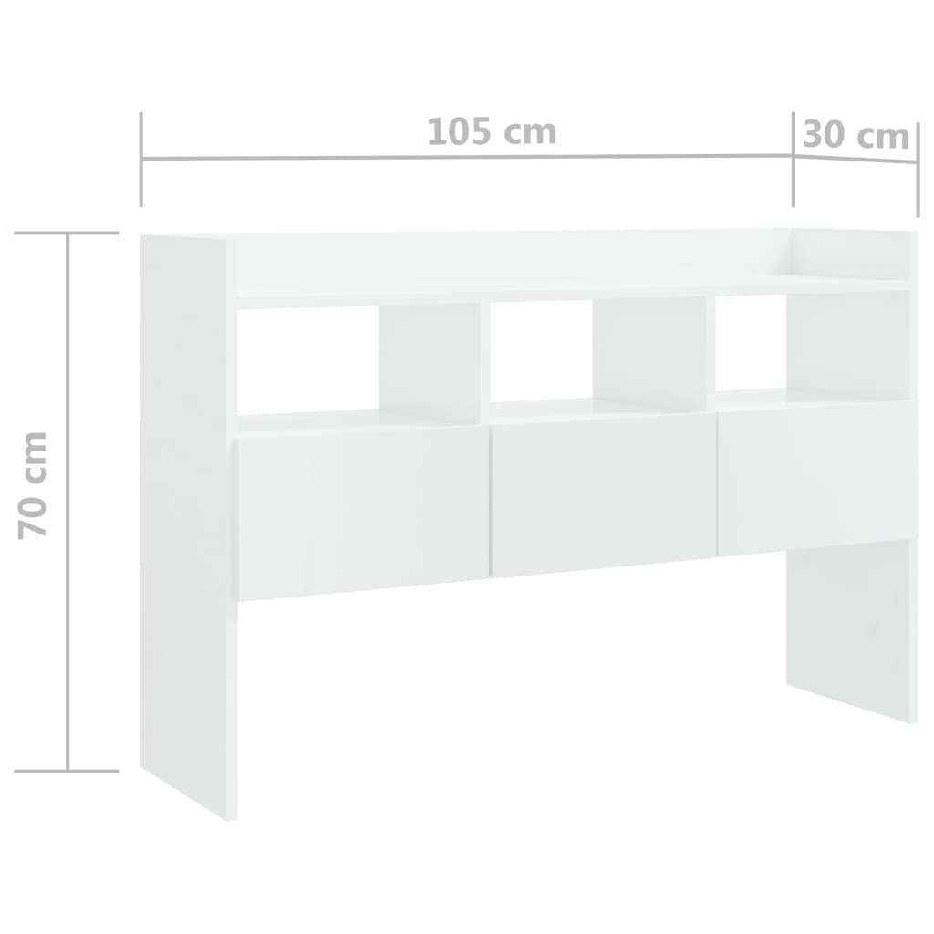 Buffet blanc brillant 105x30x70 cm en bois