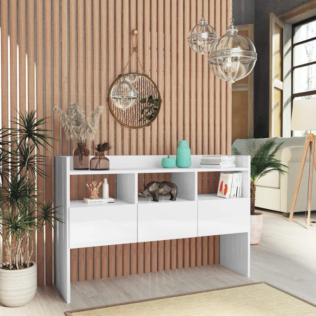 Buffet blanc brillant 105x30x70 cm en bois