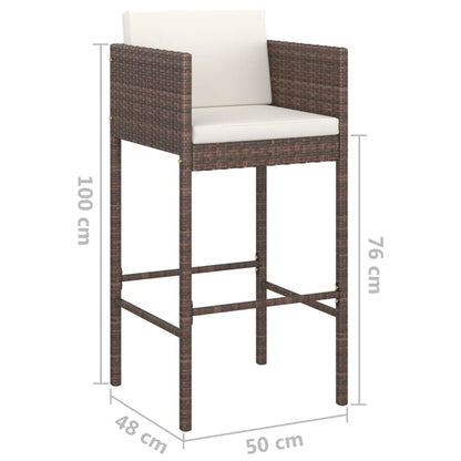 Barhocker 2 Stk. mit Kissen Braun Poly Rattan