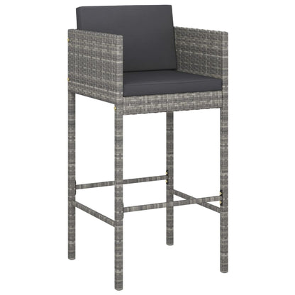 Barhocker 2 Stk. mit Kissen Grau Poly Rattan