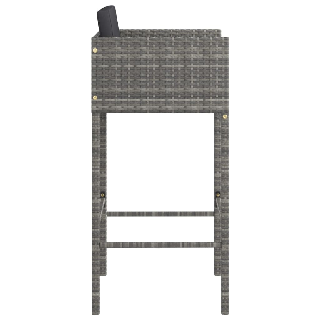 Barhocker 2 Stk. mit Kissen Grau Poly Rattan