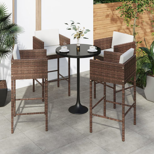 Tabourets de bar 4 pcs avec coussins poly rotin marron