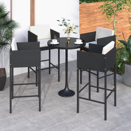 Barhocker 4 Stk. mit Kissen Schwarz Poly Rattan