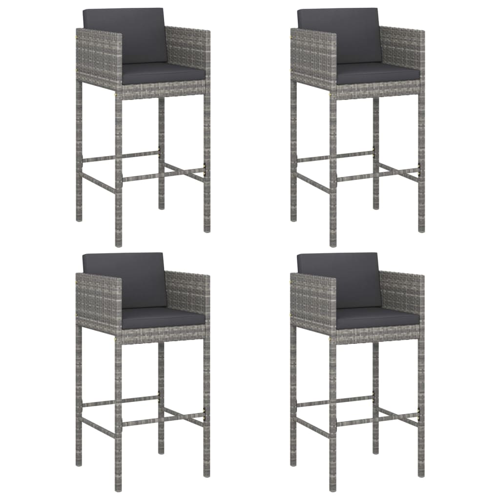 Barhocker 4 Stk. mit Kissen Grau Poly Rattan