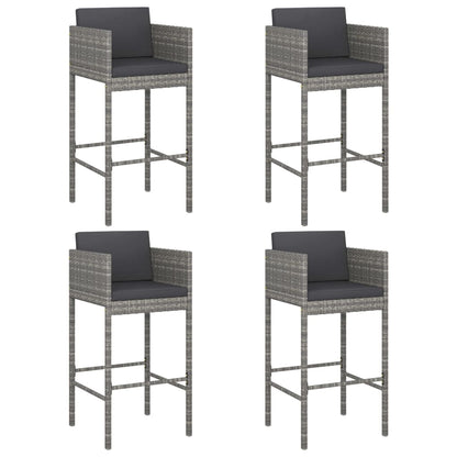 Barhocker 4 Stk. mit Kissen Grau Poly Rattan