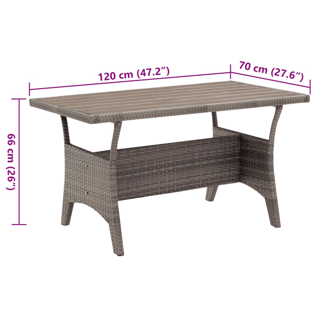 Garten-Couchtisch Grau 120x70x66 cm Poly Rattan