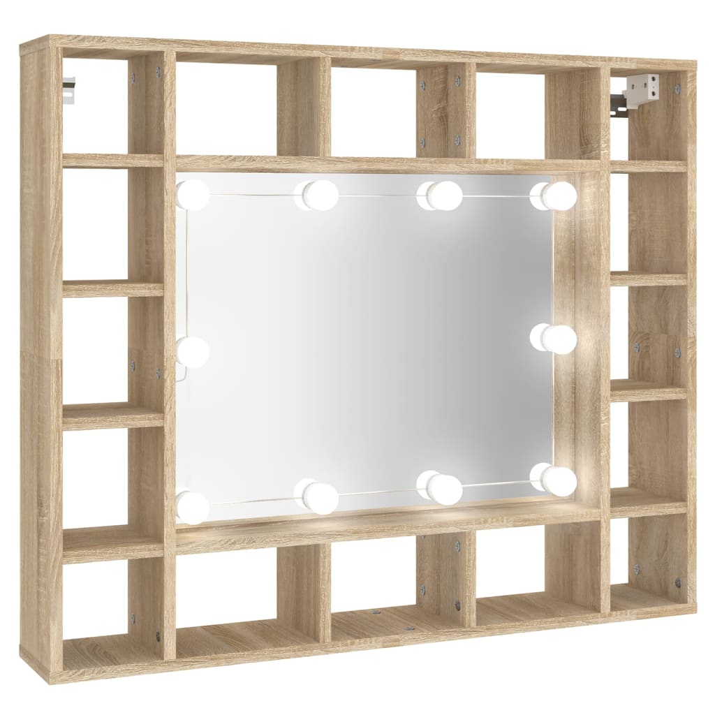 Mueble espejo con LED roble Sonoma 91x15x76,5 cm