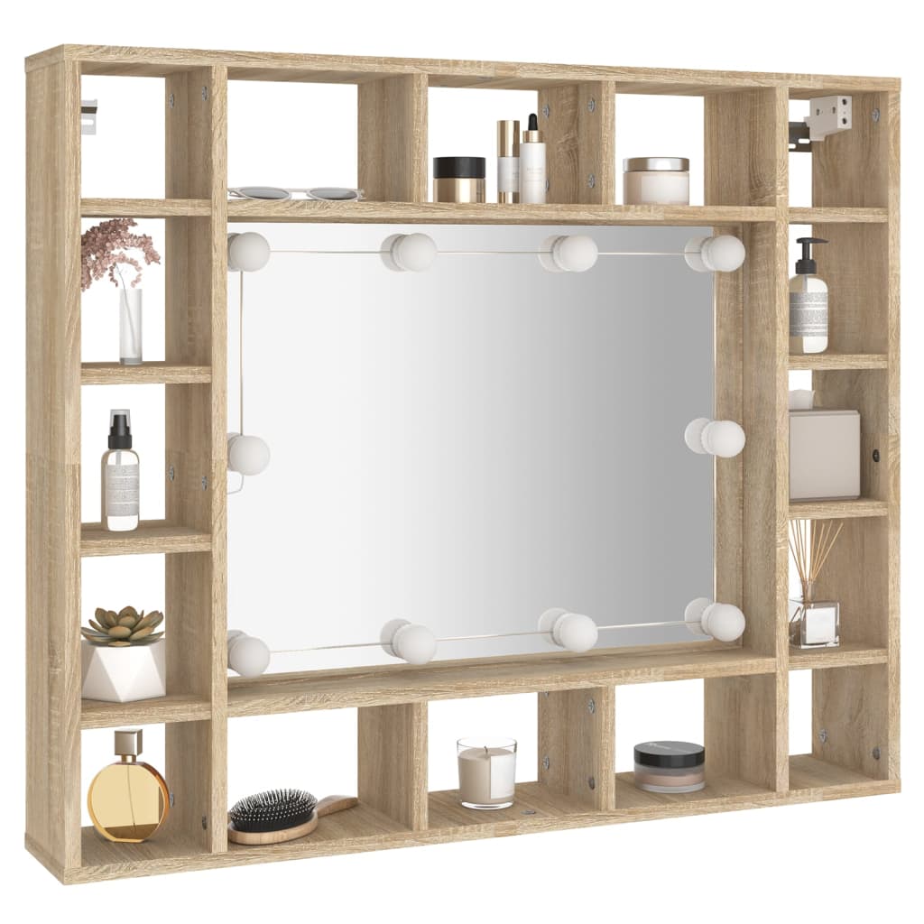 Mueble espejo con LED roble Sonoma 91x15x76,5 cm