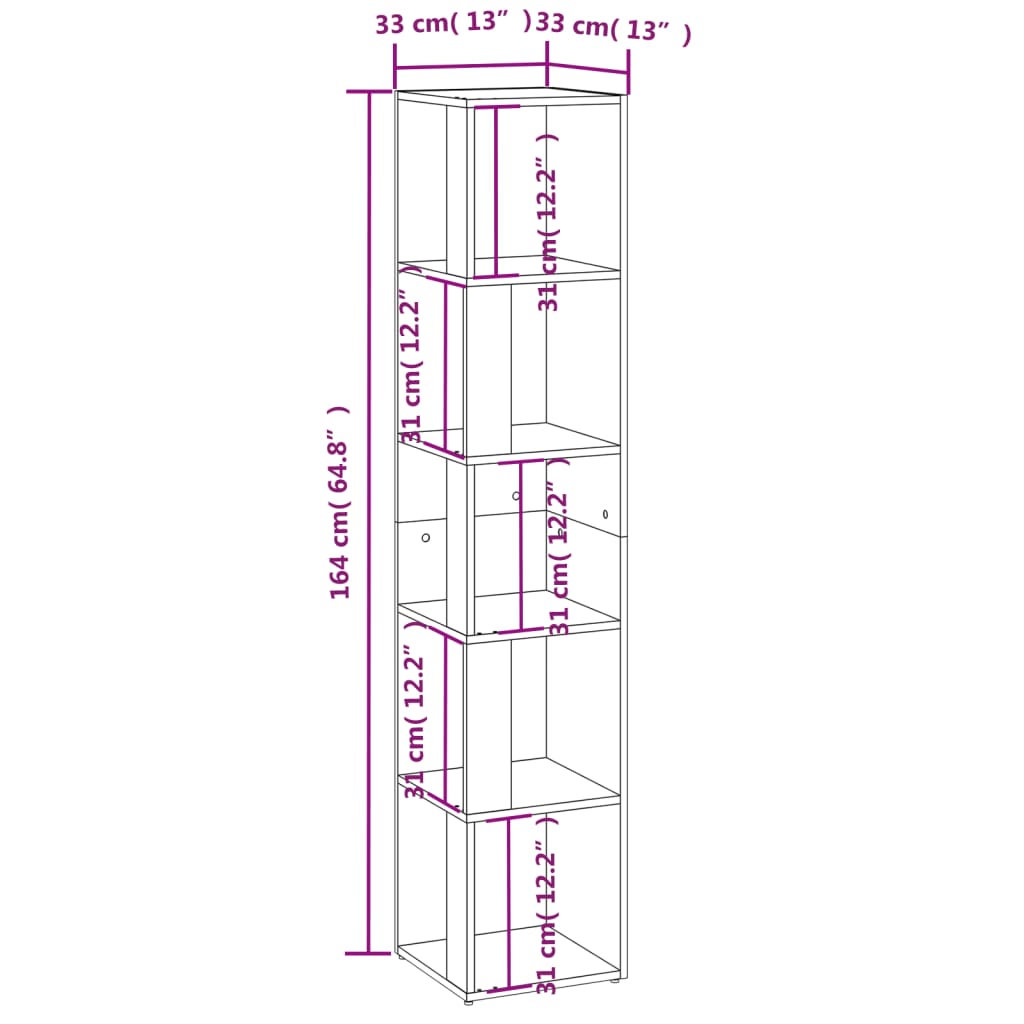 Etagère d'angle gris béton 33x33x164,5 cm en bois