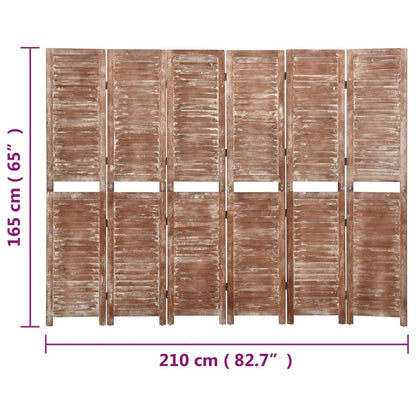 6 uds. Separador de ambientes de madera maciza de paulownia marrón 210x165 cm