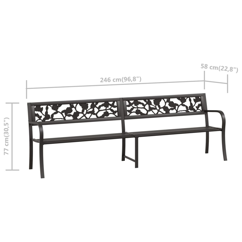 Banc de jardin double 246 cm acier noir