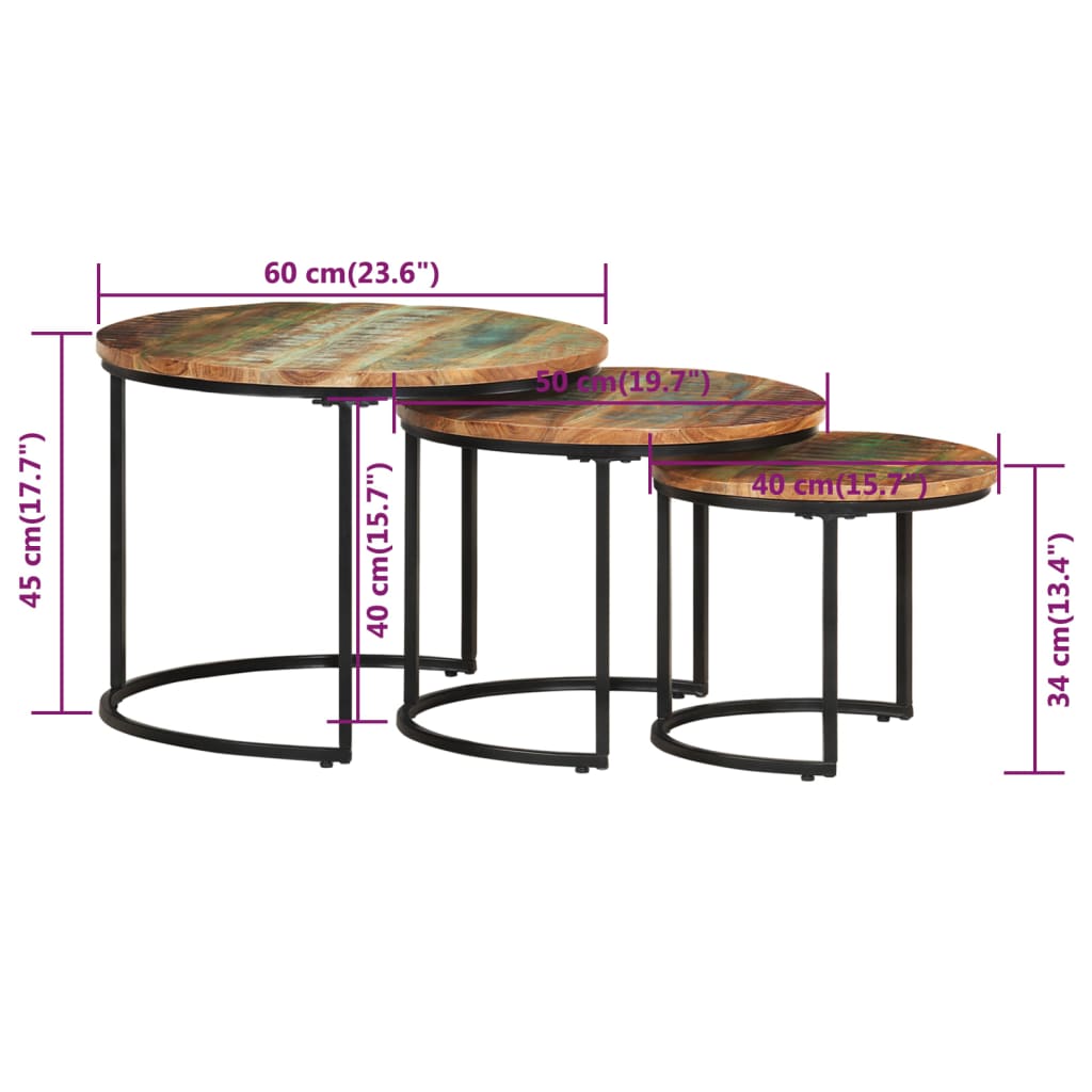 Tables gigognes 3 pcs. Bois massif récupéré