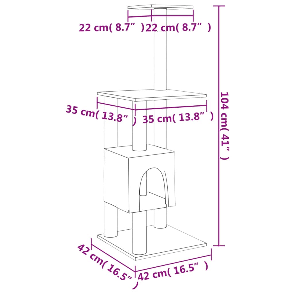 Arbre à chat avec griffoir en sisal crème 104 cm