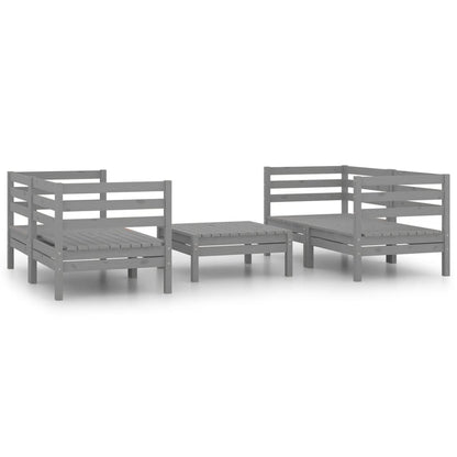 5-tlg. Garten-Lounge-Set Grau Kiefer Massivholz