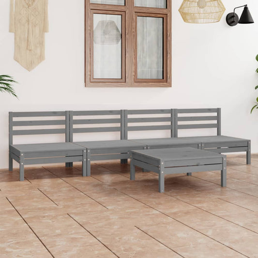 5-tlg. Garten-Lounge-Set Grau Kiefer Massivholz