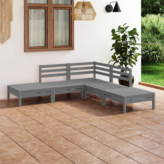 5-tlg. Garten-Lounge-Set Massivholz Kiefer Grau