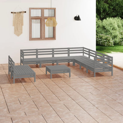 10-tlg. Garten-Lounge-Set Massivholz Kiefer Grau