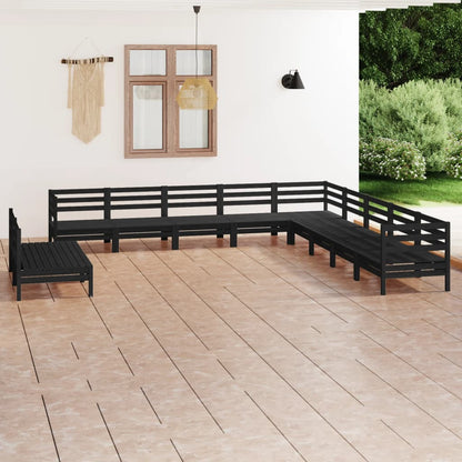 11-tlg. Garten-Lounge-Set Massivholz Kiefer Schwarz