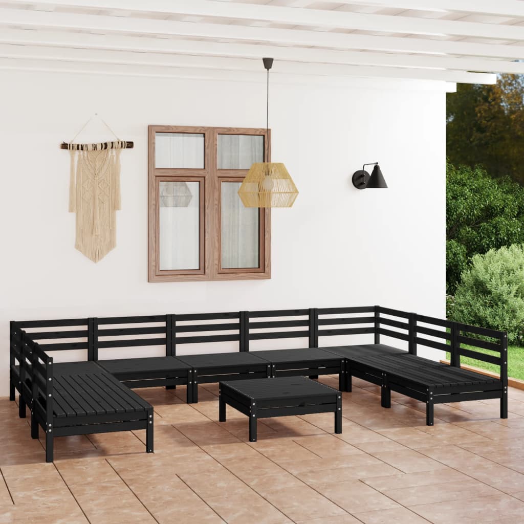 10-tlg. Garten-Lounge-Set Schwarz Massivholz Kiefer