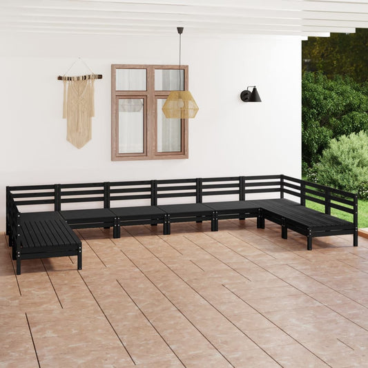 10-tlg. Garten-Lounge-Set Schwarz Massivholz Kiefer