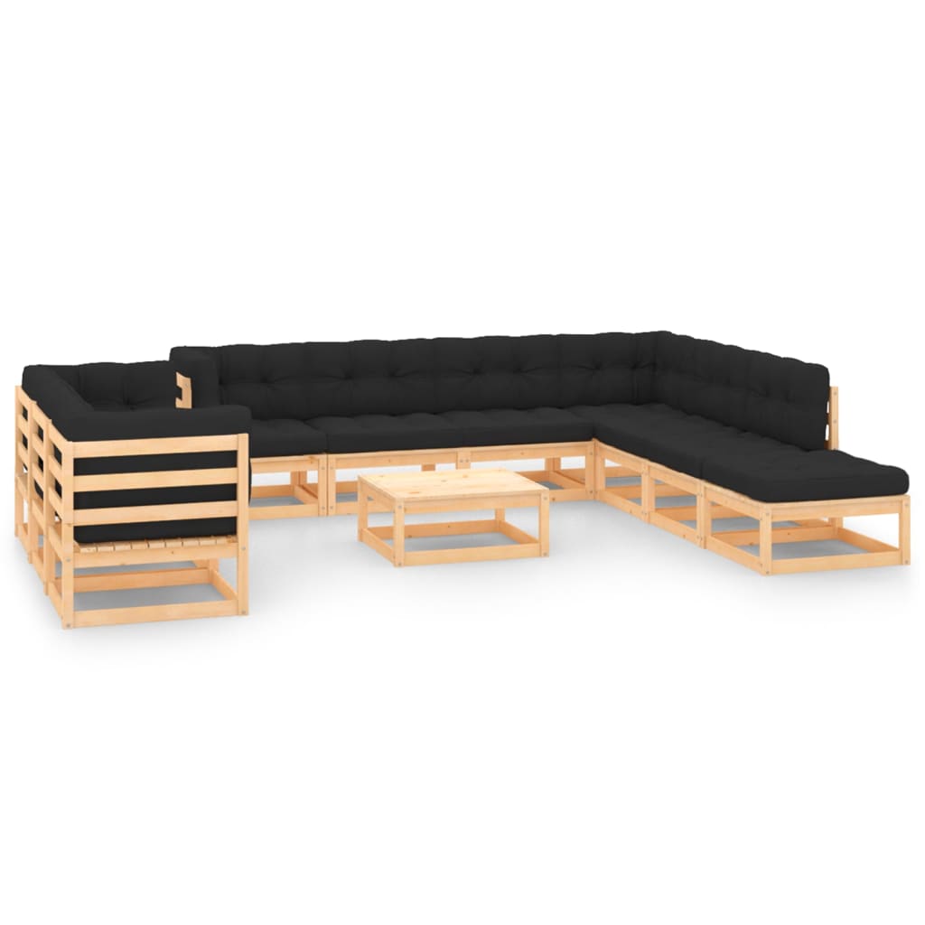 11-tlg. Garten-Lounge-Set mit Kissen Massivholz Kiefer