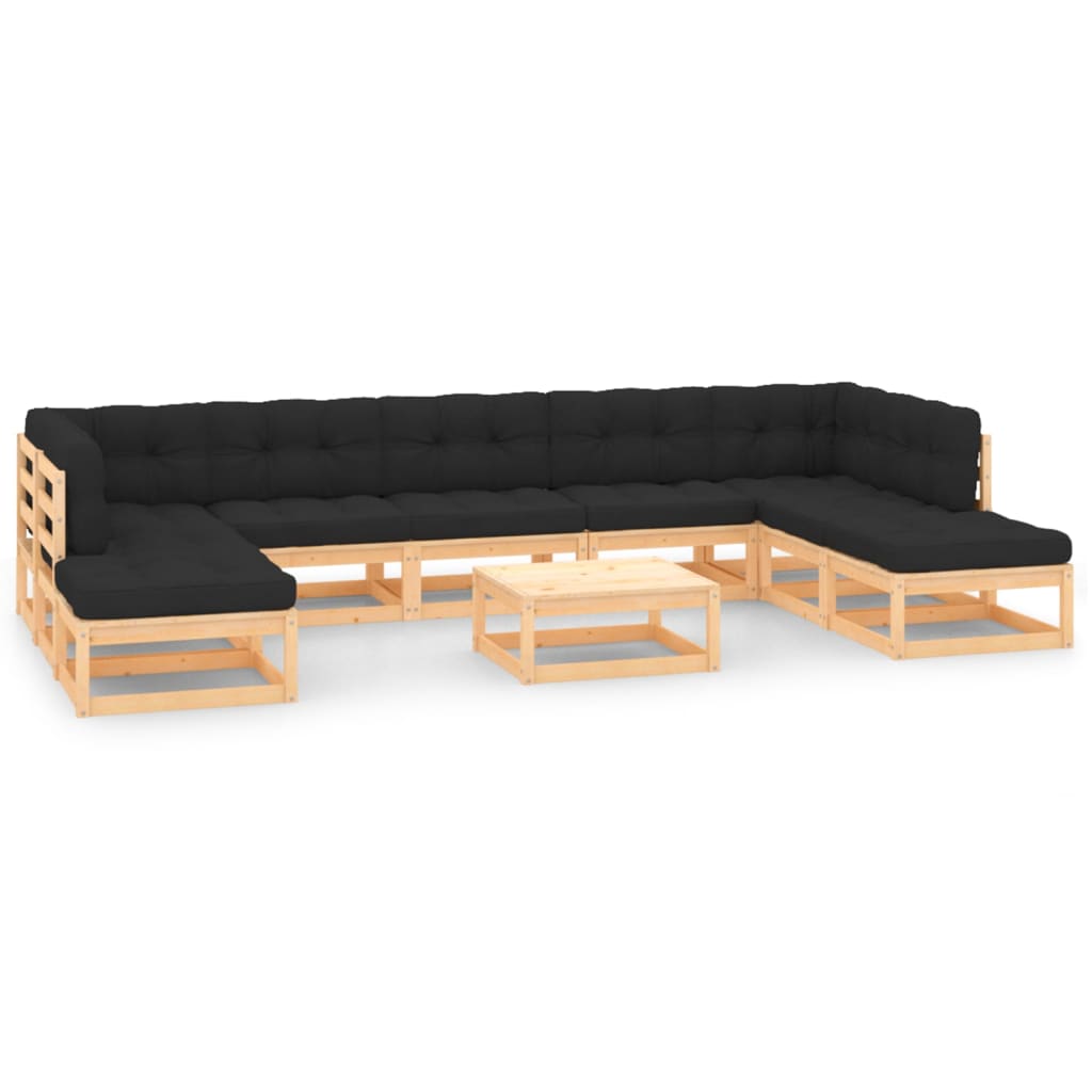 10-tlg. Garten-Lounge-Set mit Kissen Massivholz Kiefer