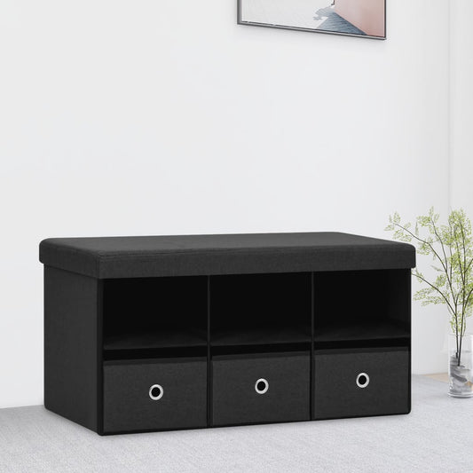 Banc pliable avec espace de rangement noir 76x38x38 cm aspect lin