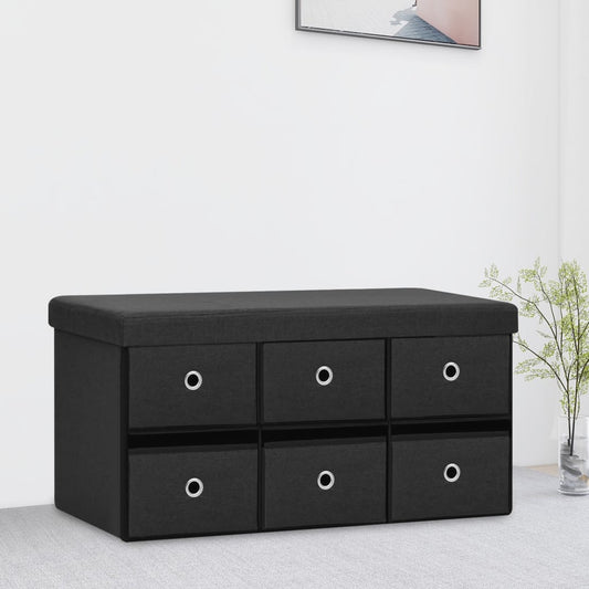 Banc pliable avec espace de rangement noir 76x38x38 cm aspect lin