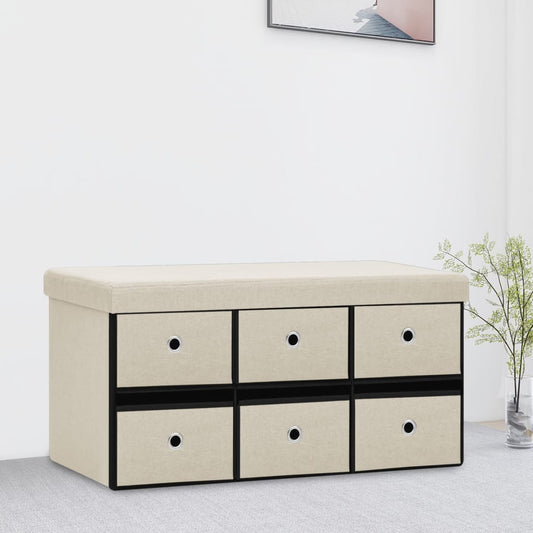 Banc pliable avec espace de rangement crème 76x38x38 cm aspect lin