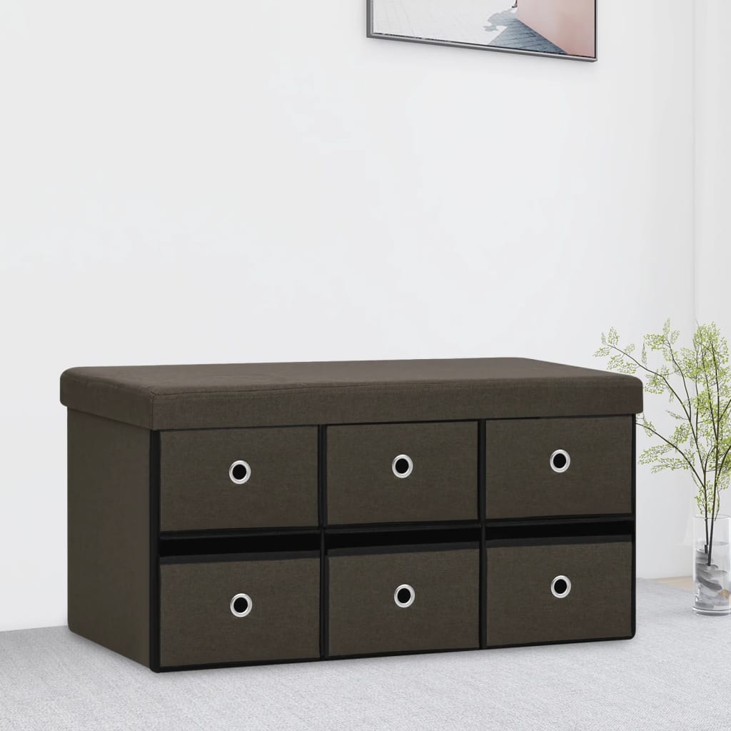 Banc pliant avec espace de rangement marron foncé 76x38x38 cm aspect lin