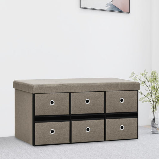 Banc pliable avec rangement taupe 76x38x38 cm aspect lin