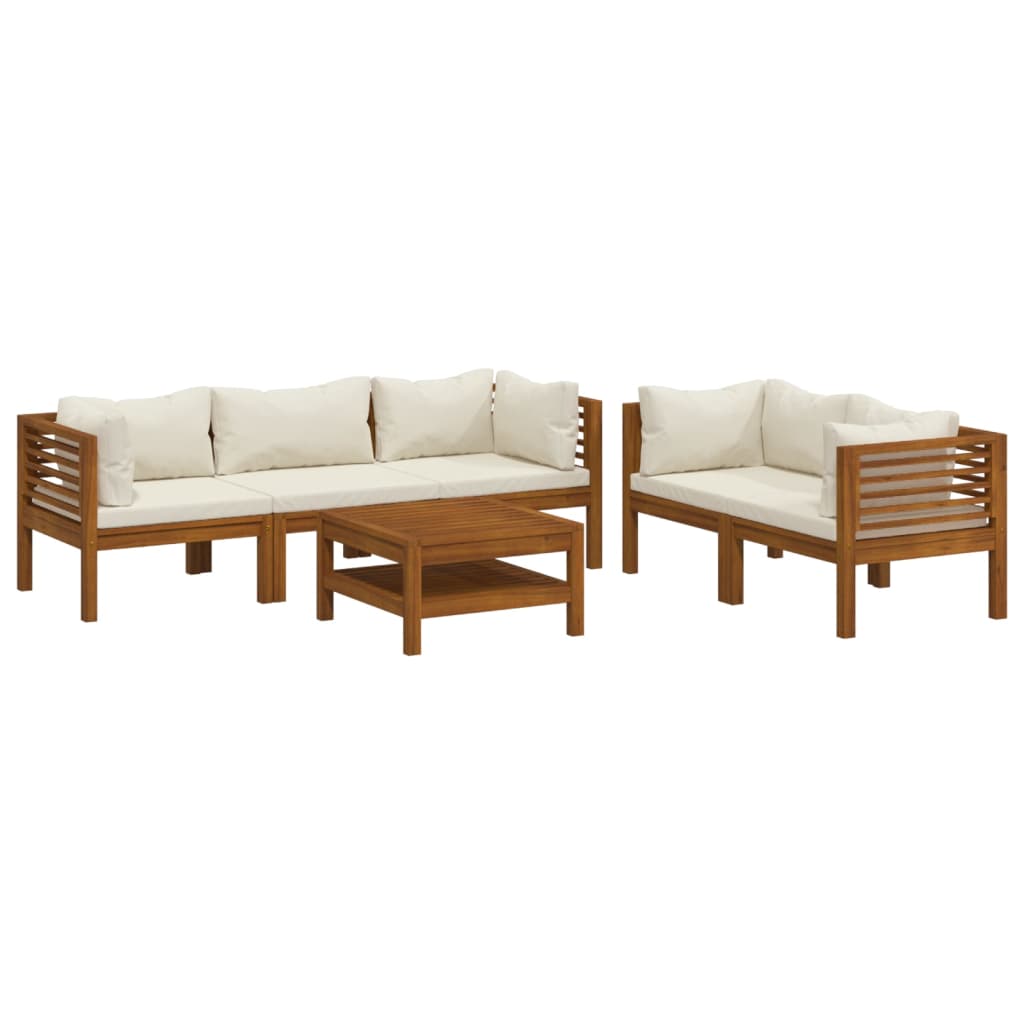 6-tlg. Garten-Lounge-Set mit Creme Kissen Massivholz Akazie