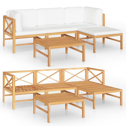 5-tlg. Garten-Lounge-Set mit Creme Kissen Massivholz Teak