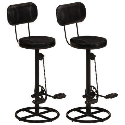 Tabourets de bar 2 pcs. Cuir de chèvre véritable noir