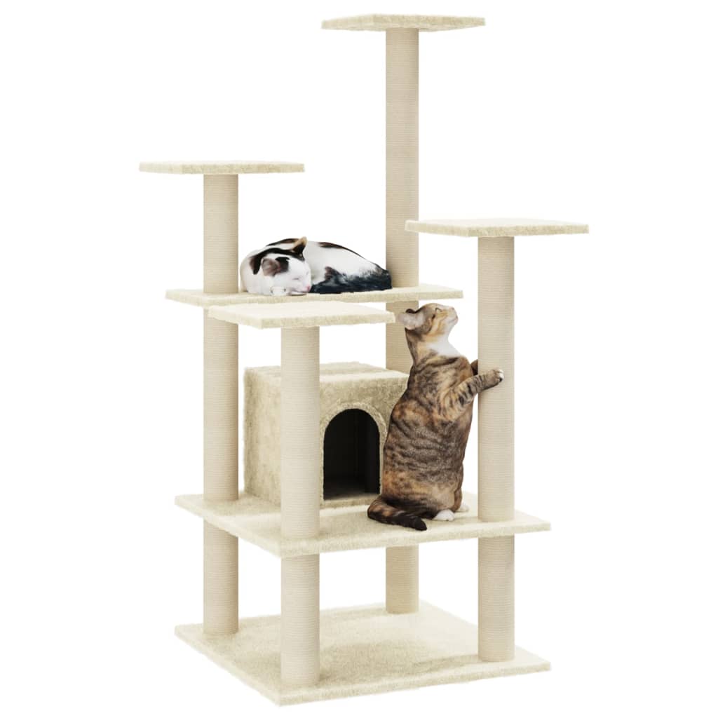 Arbre à chat avec griffoir en sisal crème 110 cm