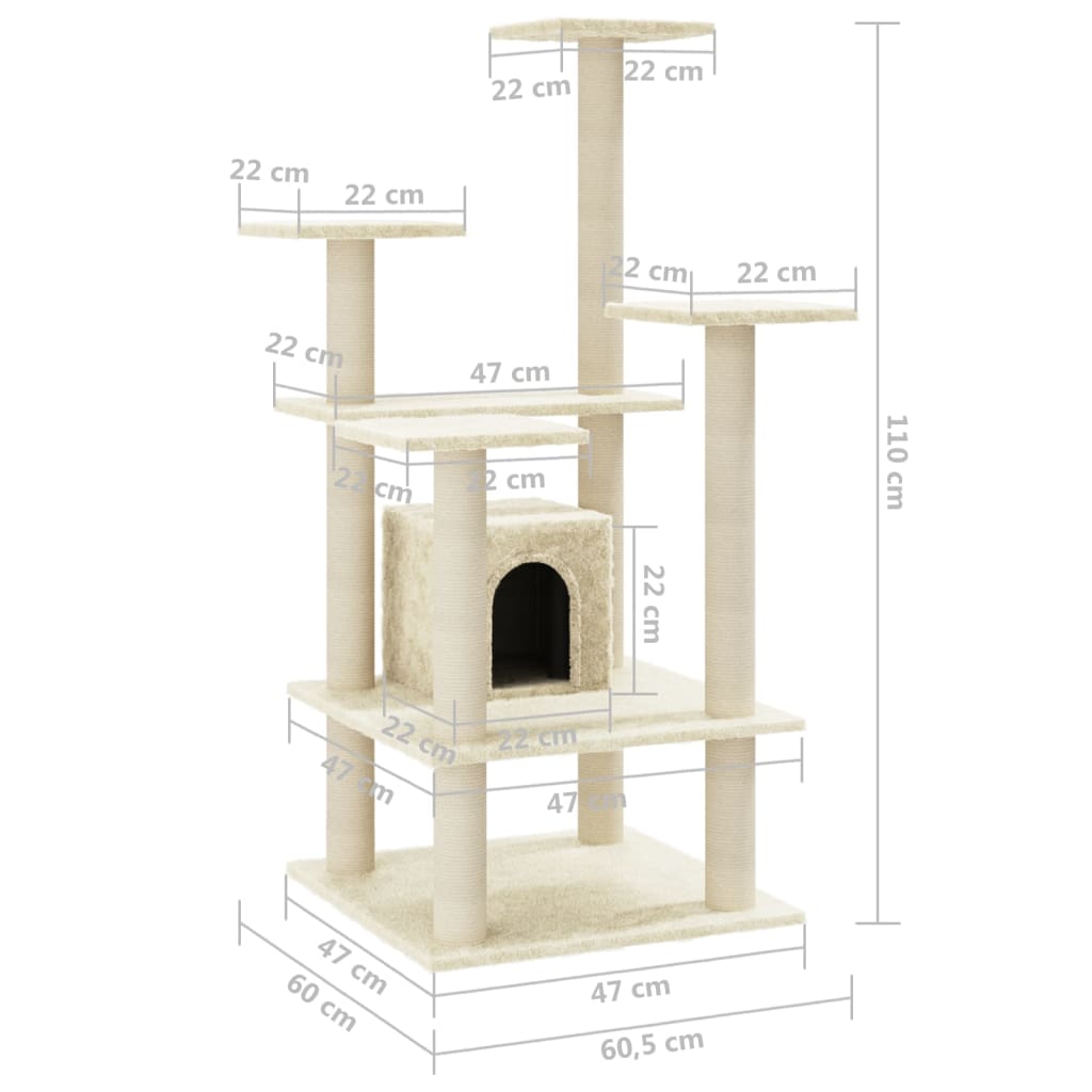 Arbre à chat avec griffoir en sisal crème 110 cm