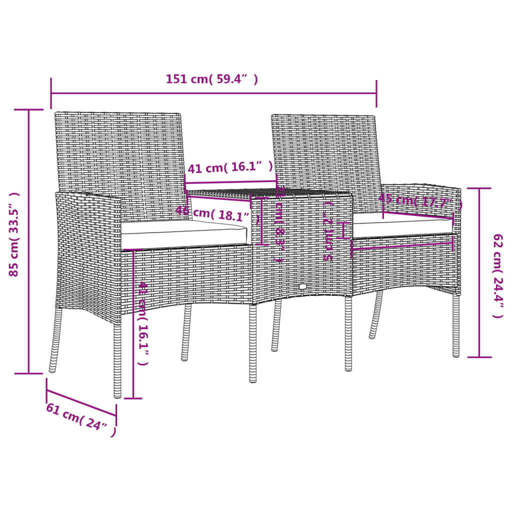 2-Sitzer Gartensofa mit Teetisch Poly Rattan Braun