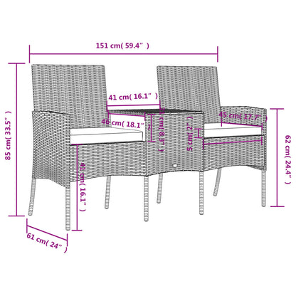 2-Sitzer Gartensofa mit Teetisch Poly Rattan Braun