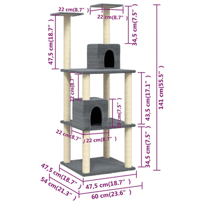 Arbre à chat avec griffoir en sisal gris foncé 141 cm