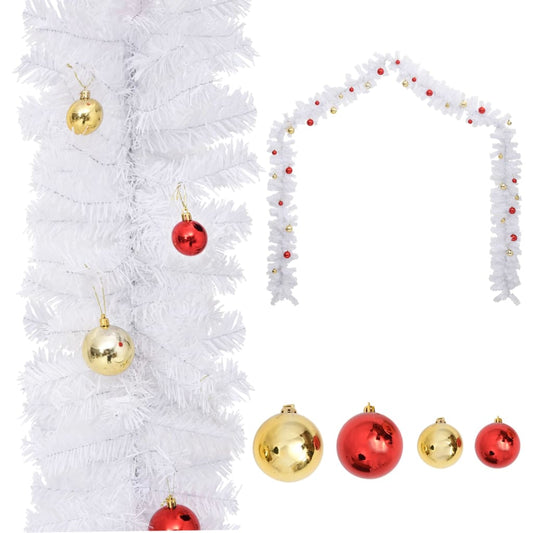 Guirlande de Noël décorée de boules blanches 5 m