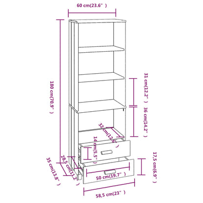 Highboard Weiß 60x35x180 cm Massivholz Kiefer