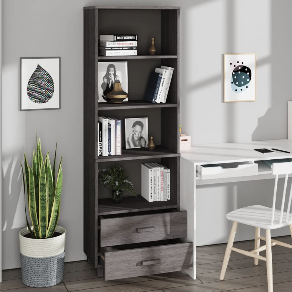 Highboard HAMAR Hellgrau 60x35x180 cm Massivholz Kiefer