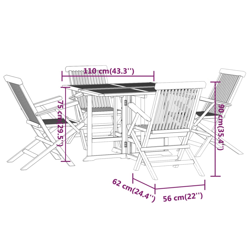 5-tlg. Garten-Essgruppe Klappbar Massivholz Teak