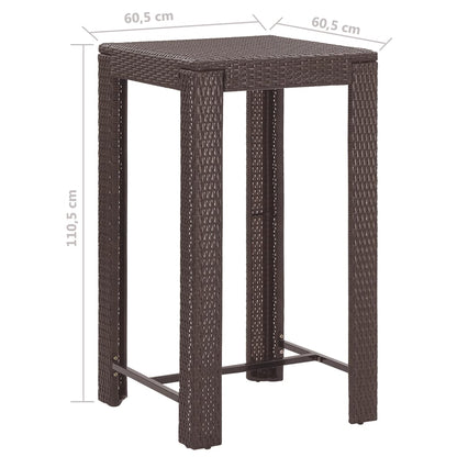 3-tlg. Gartenbar-Set mit Kissen Poly Rattan Braun